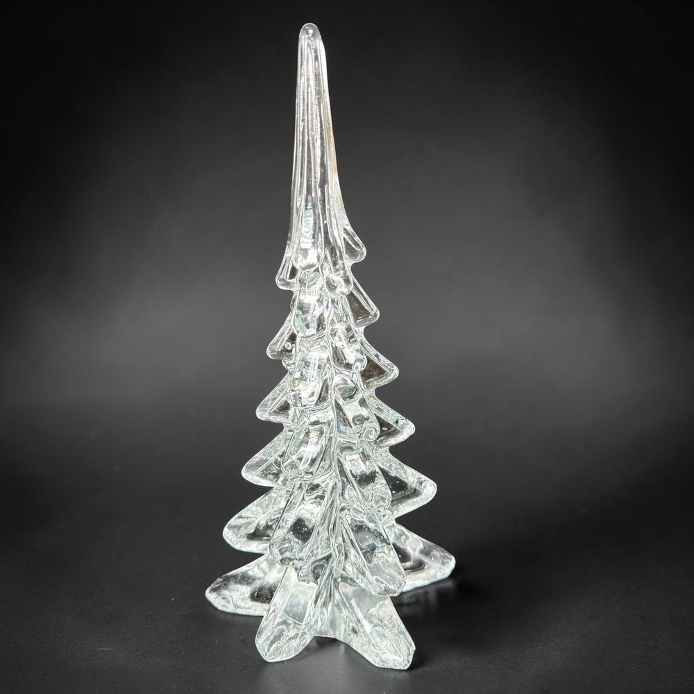 Italian Glass Christmas Tree Figurine Clear Icy Textured Art Glass 10.5 Inch